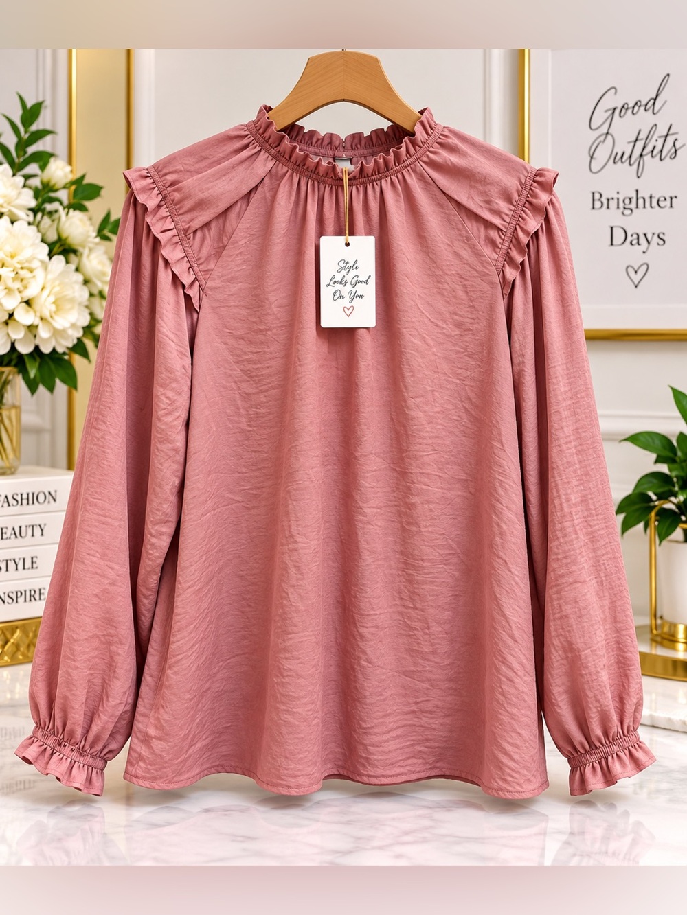 Women's Pink Ruffled Top - Picture 1 of 3